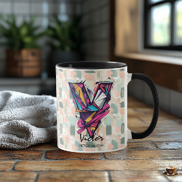 Dynamic Geometric Monogram Mugg - V för Victor