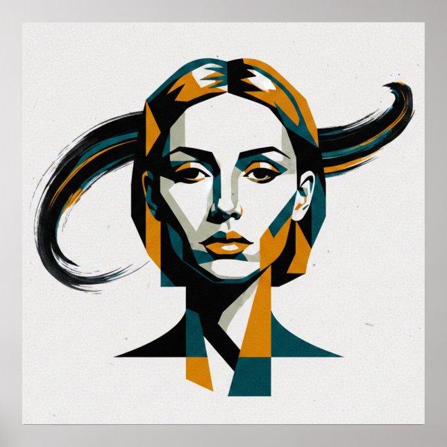 Dynamic Geometric Portrait with Swirling Accents Poster (Framsidan)