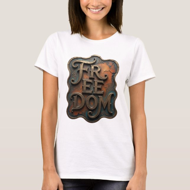 Dynamic Gold FREEDOM Text Design T Shirt (Framsida)