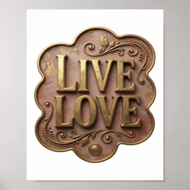 Dynamic Gold LIVE LOVE Modern Design Poster (Framsidan)