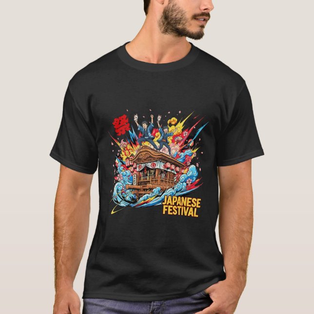 Dynamic Japanese Festival Cart Ride - Pop Anime T Shirt (Framsida)