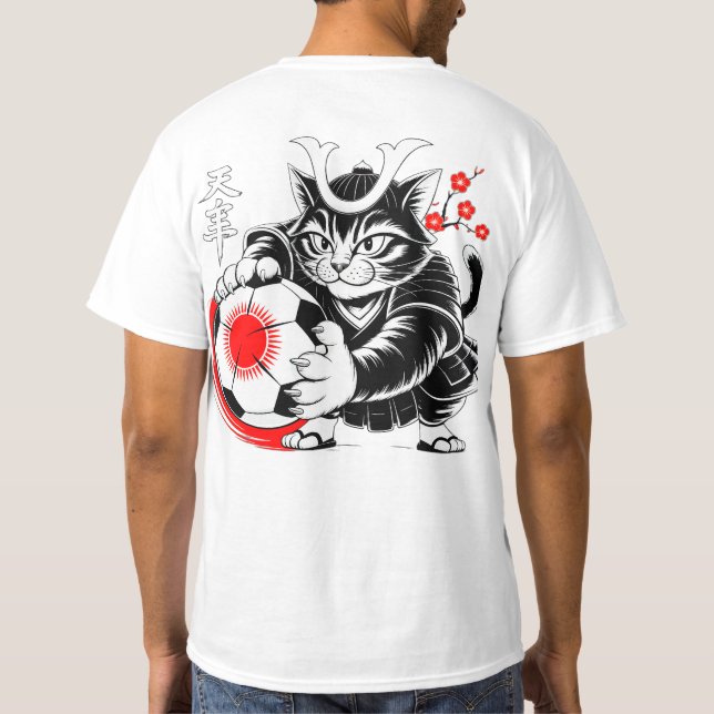 Dynamic Japanese Samurai Soccer Cat - Soccer Fans T Shirt (Baksida)
