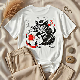 Dynamic Japanese Samurai Soccer Cat - Soccer Fans T Shirt