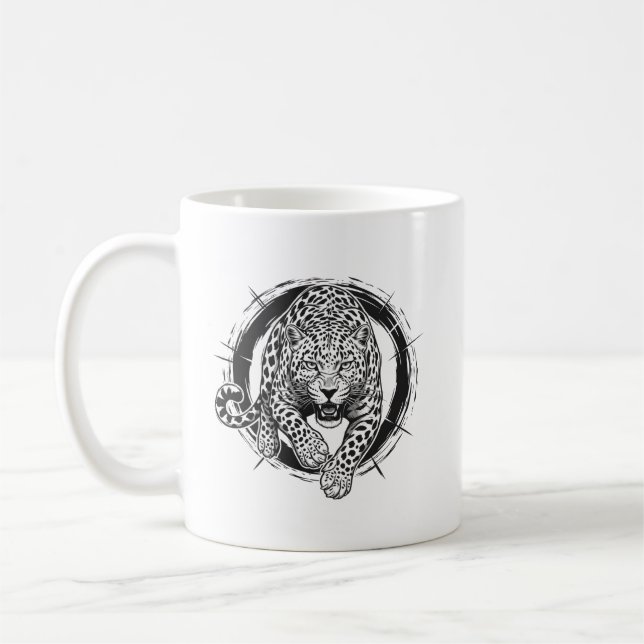 Dynamic Leopard / Jaguar Attack Coffee Mug - Bold  Kaffemugg (Vänster)