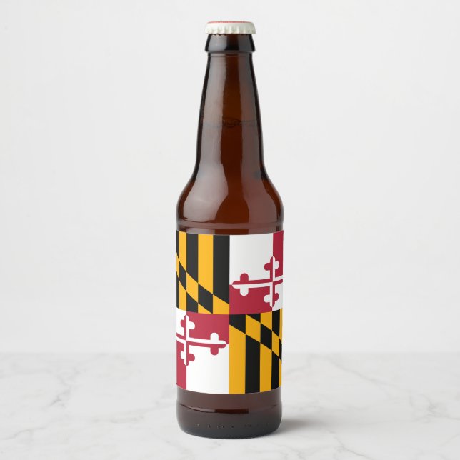 Dynamic Maryland Statlig flagga Graphic on a a Ölflaska Etikett (Framsida)