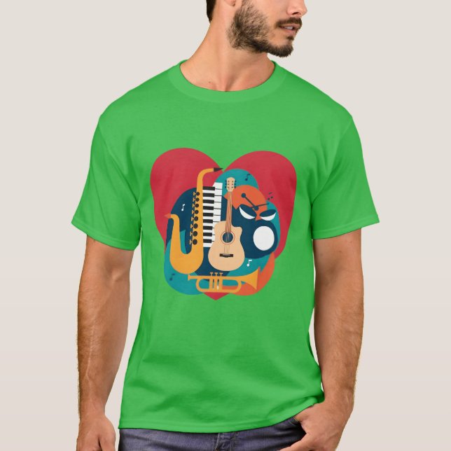 Dynamic Music Heart Vibrant Instrument T Shirt (Framsida)