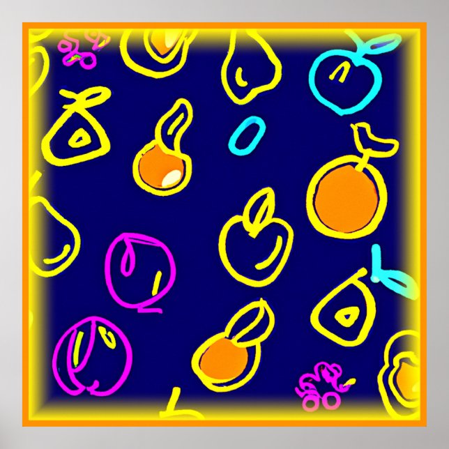 Dynamic Neon Fruits Mönster Design Poster (Framsidan)