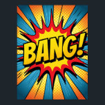 Dynamic Pop Art "BANG!" Tecknad Stil Poster<br><div class="desc">Den här poster fångar upp den råa, explosiva energin från en klassisk tecknad bok-skådeplats. Den taggiga, dynamiska starten och färg med hög kontrast skapar en visuell chockvåg som firar islagsögonblicket. Det är en modern hyllning till det djärva, grafiska stil på 1960-talet, designat att vara ett högt och dynamiskt påstående biet....</div>