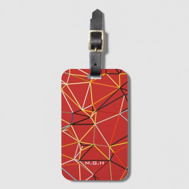 Dynamic Red Abstract Geometric Monogram Bagagebricka (Framsida vertikal)