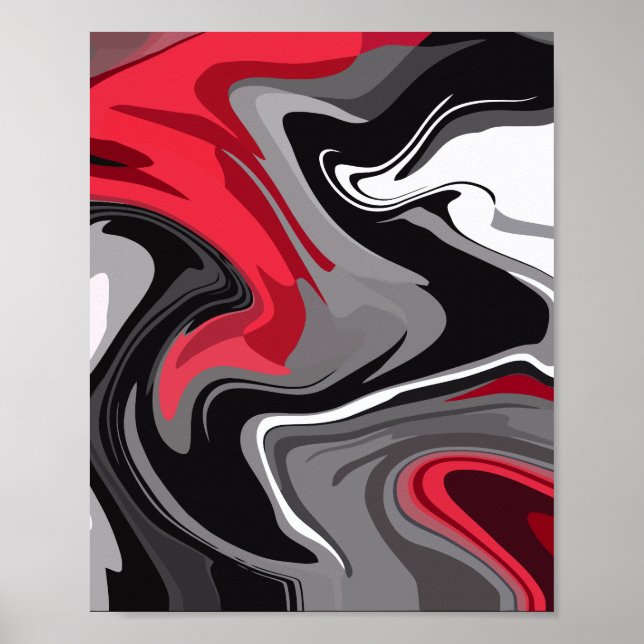 Dynamic Red, Black, white and gray Abstract Waves Poster (Framsidan)