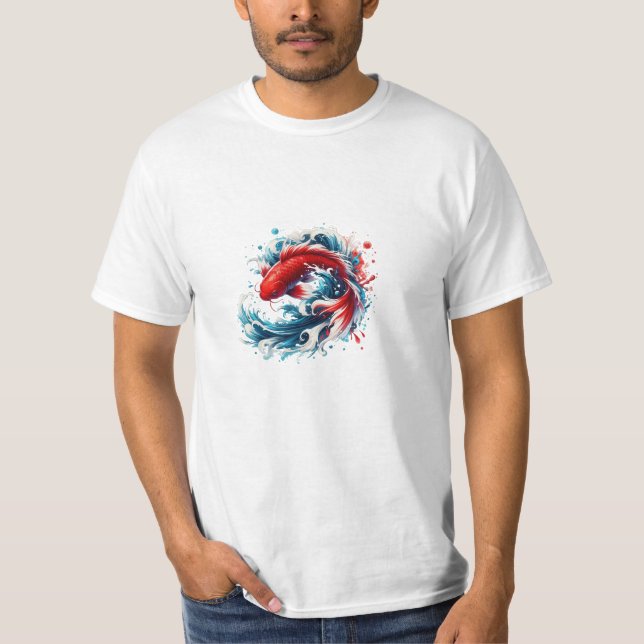 Dynamic Red Koi Splash T Shirt (Framsida)