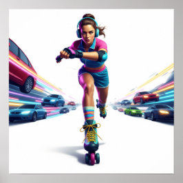 Dynamic Rollergirl Urban Art Design Poster