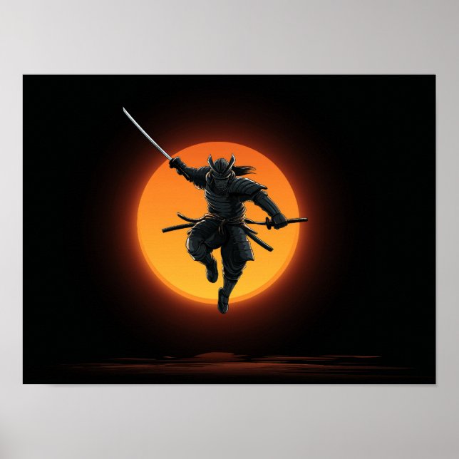 Dynamic Samurai Jump Silhouette  Poster (Framsidan)