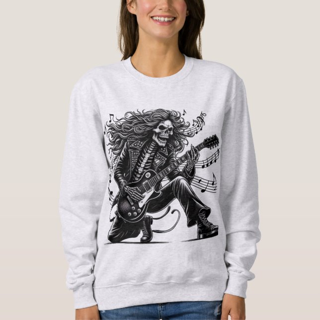 Dynamic Skeleton Rockstar Spelar Electric Guitar T Shirt (Framsida)