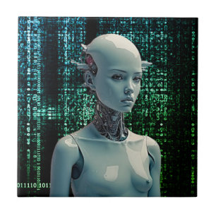 Dynamic Surreal Art - Futuristiska Humanoid Robot Kakelplatta