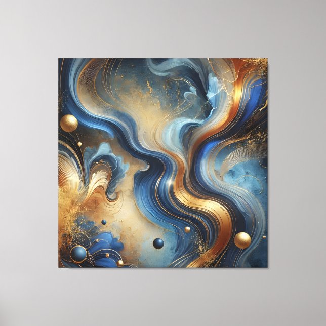 Dynamic Swirls of Blue and Gold Canvas Art (Framsida)