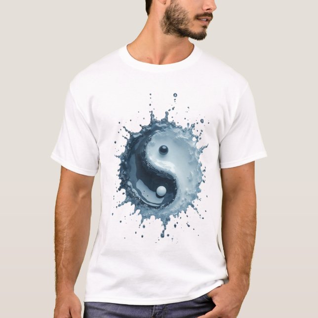 Dynamic Water Splash Yin Yang Symbol T Shirt (Framsida)