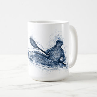 Dynamic Whitewater Kayaker Line Art Kaffemugg