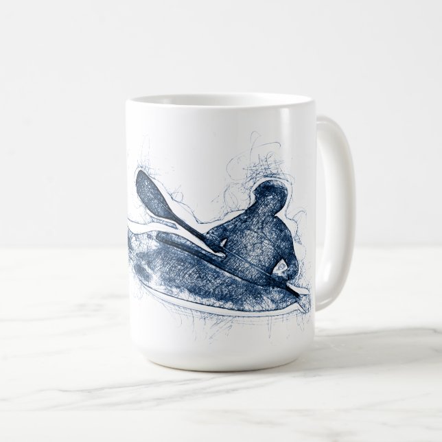 Dynamic Whitewater Kayaker Line Art Kaffemugg (Framsida höger)