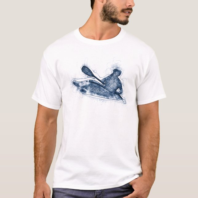 Dynamic Whitewater Kayaker Line Art T Shirt (Framsida)