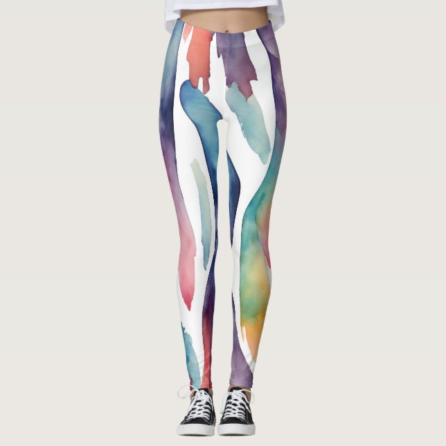 Dynamische Aquarell-Streifen - lebendige Farben Leggings (Framsida)
