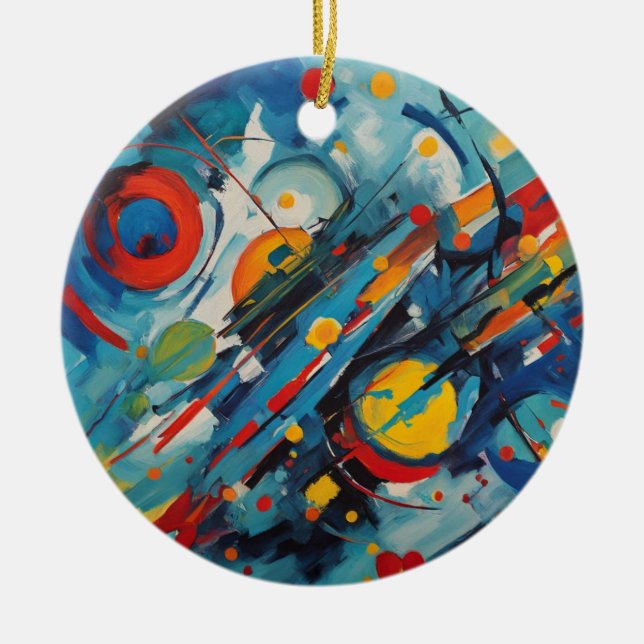 Dynamisk Abstrakt Komposition Celestial Kollision Julgransprydnad Keramik (Framsidan)