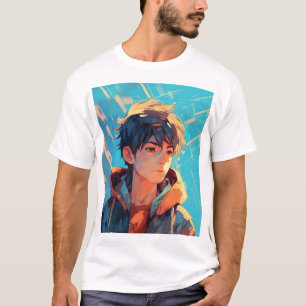Dynamisk Animekraft: Ung Man T Shirt