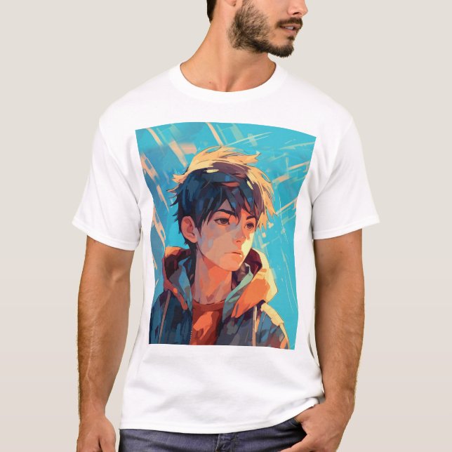 Dynamisk Animekraft: Ung Man T Shirt (Framsida)