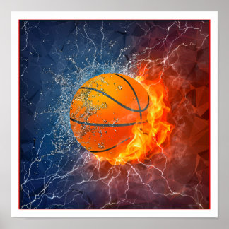 Dynamisk basketbollkonst Poster - brand och is
