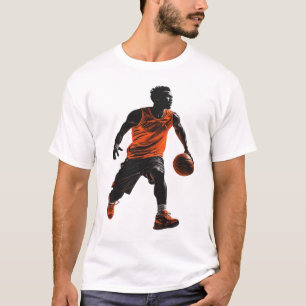 Dynamisk basketbollsspelaraktion Grafik - Orange T Shirt