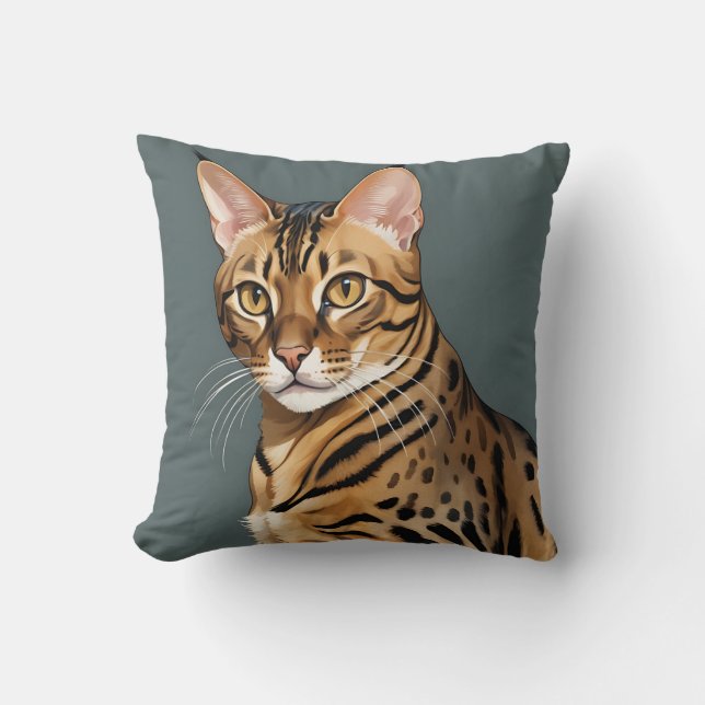 Dynamisk bengal Cat Porträtt med distinktiva fläck Kudde (Framsida)