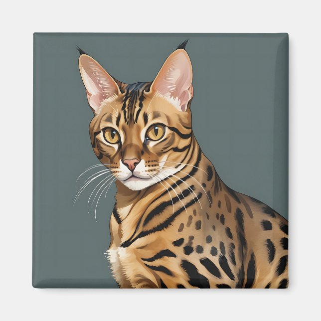 Dynamisk bengal Cat Porträtt med distinktiva fläck Magnet (Framsidan)