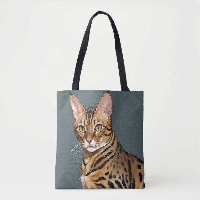 Dynamisk bengal Cat Porträtt med distinktiva fläck Tygkasse (Framsida)