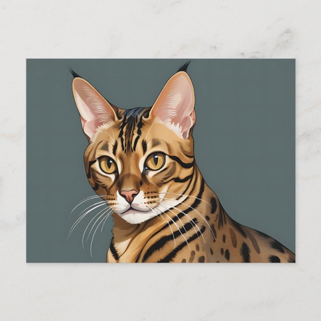 Dynamisk Bengal Katt Porträtt med Särskilda Fläcka Vykort (Framsida)