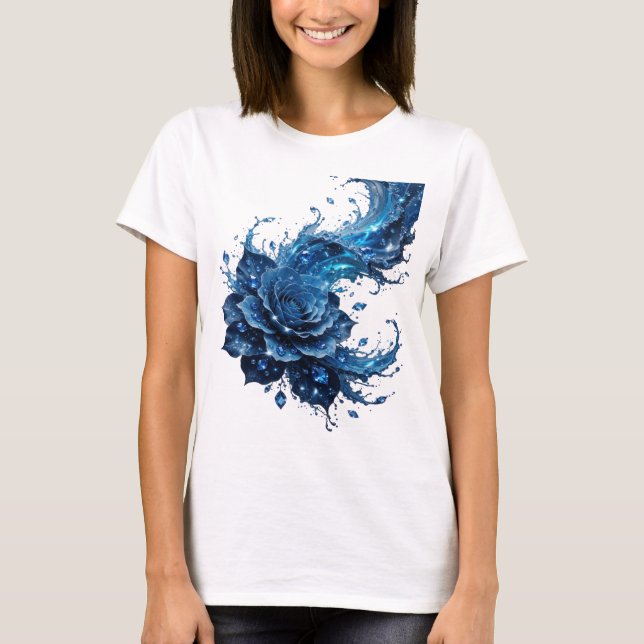 Dynamisk Blå BLUE ROSE Statement T-shirt (Framsida)