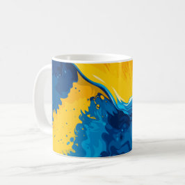 Dynamisk blandning av gula, blå och orangea accent kaffemugg