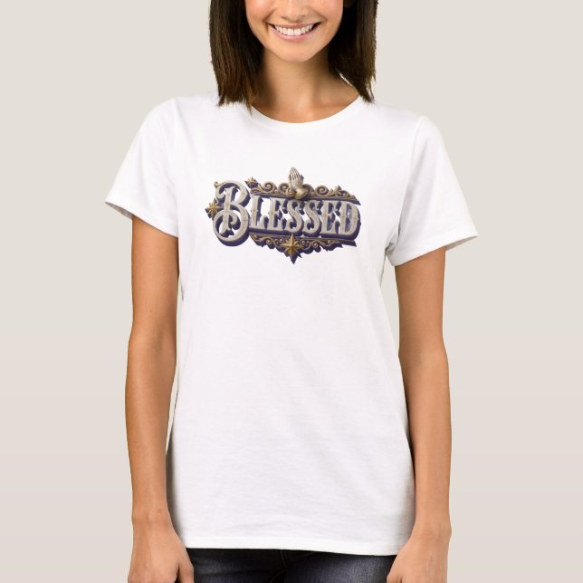 Dynamisk BLESSAD tryckt mode T Shirt (Framsida)