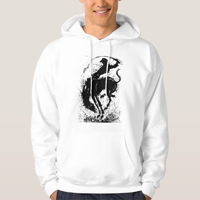 Dynamisk Cowboy Rodeo Silhuett Konst Hoodie (Framsida)