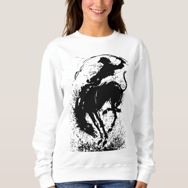 Dynamisk Cowboy Rodeo Silhuett Konst T Shirt (Framsida)