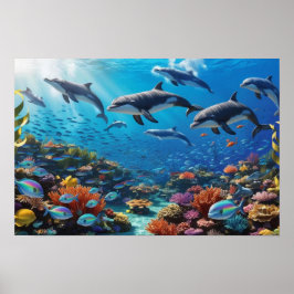 Dynamisk delfinpod & fiskar - Levande korallrev Poster