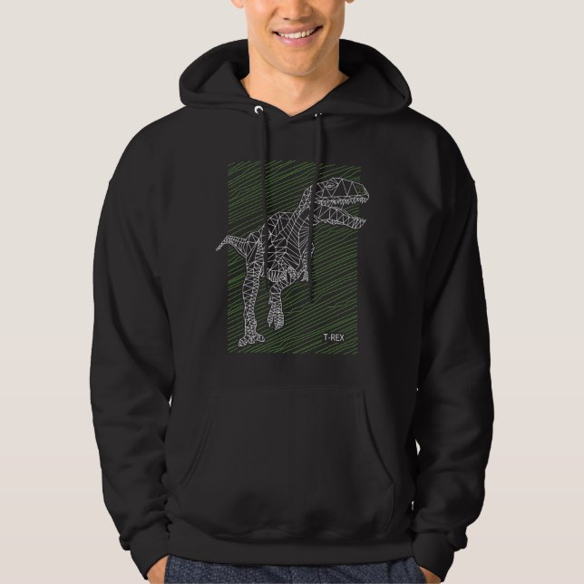 Dynamisk Dino: T-Rex Illustrationslinjer Hoodie (Framsida)