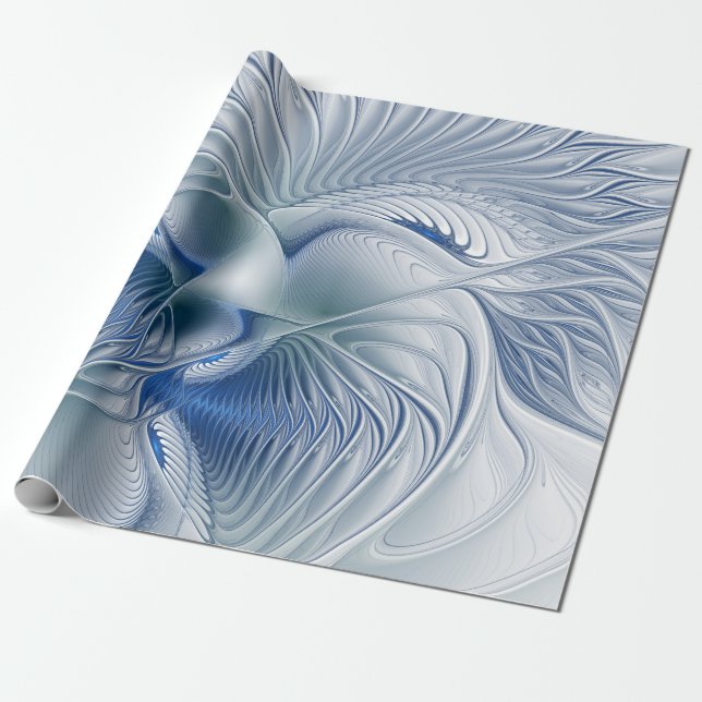Dynamisk Fantasy Abstrakt Blå Tonalitet Fraktal Ko Presentpapper (Utrullad)