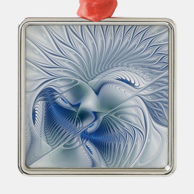 Dynamisk fantasy Abstrakt Blue Tones Fractal Art Julgransprydnad Metall (Framsidan)