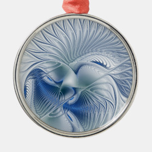 Dynamisk fantasy Abstrakt Blue Tones Fractal Art Julgransprydnad Metall