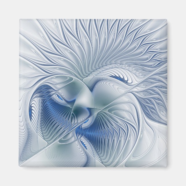 Dynamisk fantasy Abstrakt Blue Tones Fractal Art Magnet (Framsidan)