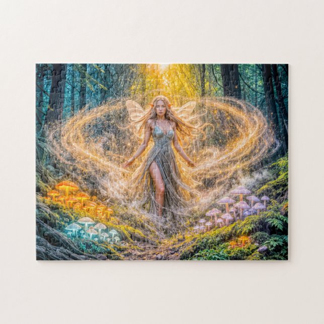 Dynamisk Fantasy Älva i Förtrollad Skog Svamp M Pussel (Horisontell)