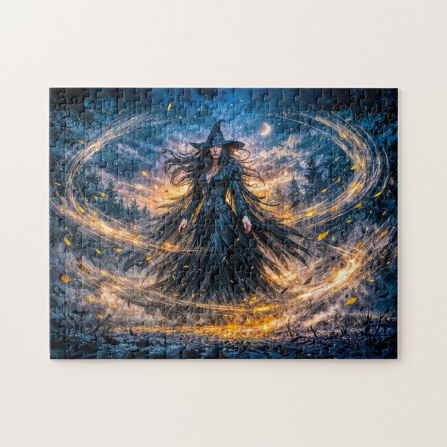 Dynamisk Fantasy Häxa med Magisk Atmosfärisk Energ Pussel (Horisontell)