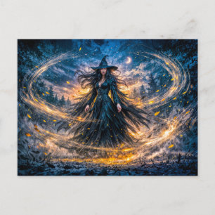 Dynamisk Fantasy Häxa med Magisk Atmosfärisk Energ Vykort
