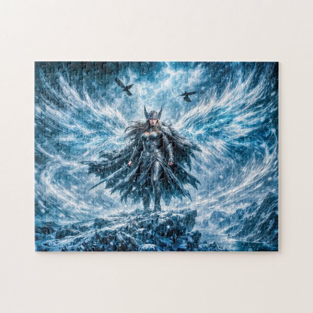 Dynamisk Fantasy Valkyria i strålande stridsscen A Pussel (Horisontell)