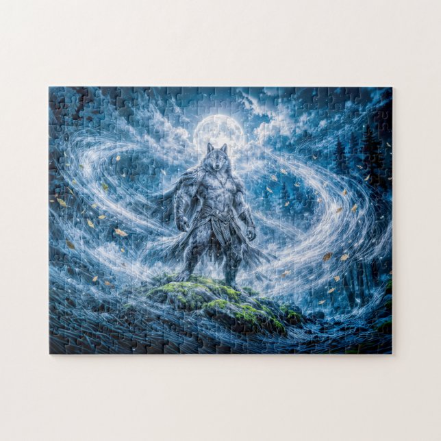 Dynamisk Fantasy Varulv Under Dramatisk Månsken  Pussel (Horisontell)